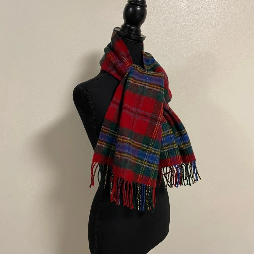 Clans of Scotland Scarf Unisex OS Red Green Tartan Pure New wool Fringed Scarf